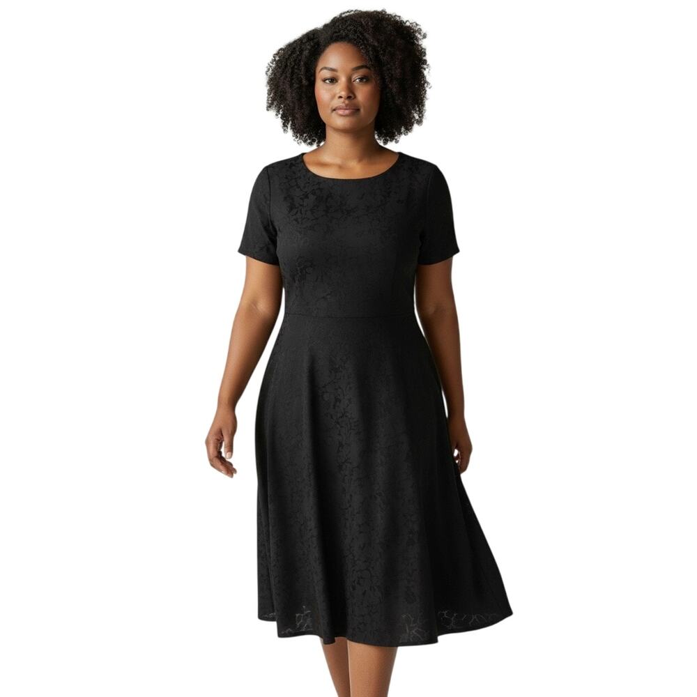 J. Taylor Black Short Sleeve Dress Women’s 1X • Classic Little Black Dress LBD